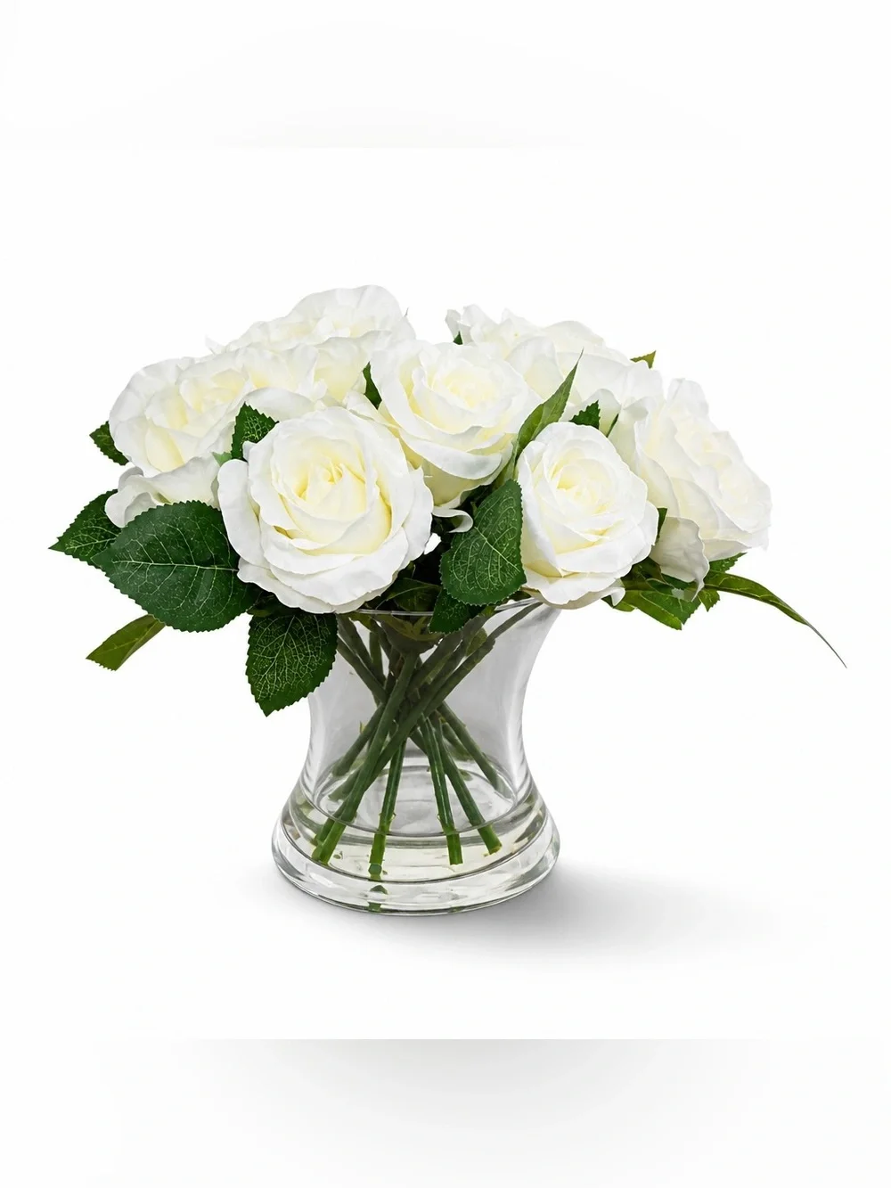 White Artificial Rose Floral Arrangement In Glass Vase Faux Roses Home Wedding